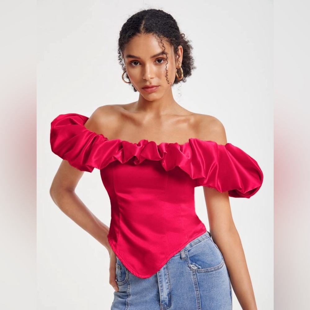 SHEIN Off-Shoulder Ruffled Red Corset Top
